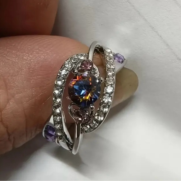 Colorful Topaz Heart Zircon Faux Gem Ring - Picture 4 of 4